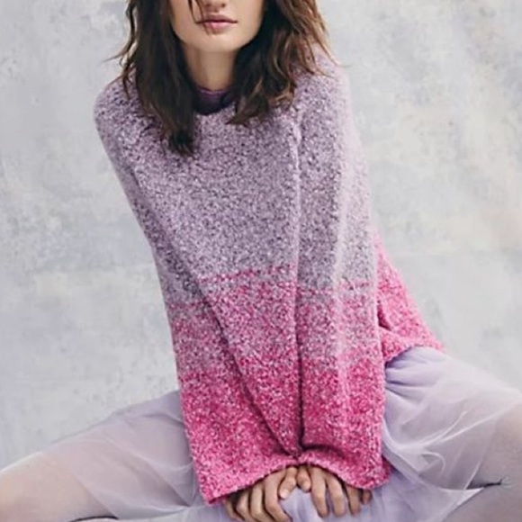 Free People Oversized BFF Cocoon Dip Dye Sweater Pink Purple - Size Large - Picture 1 of 10
